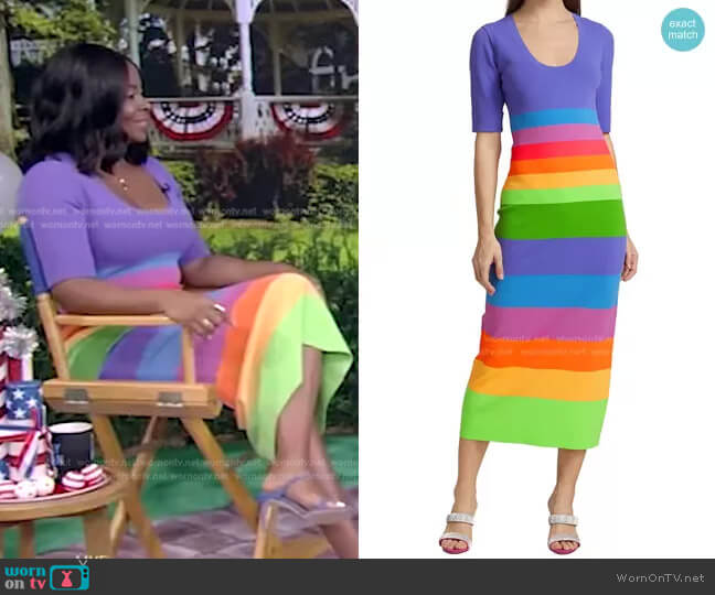 Striped Colorblock Midi-Dress by Christopher John Rogers worn by Janelle James