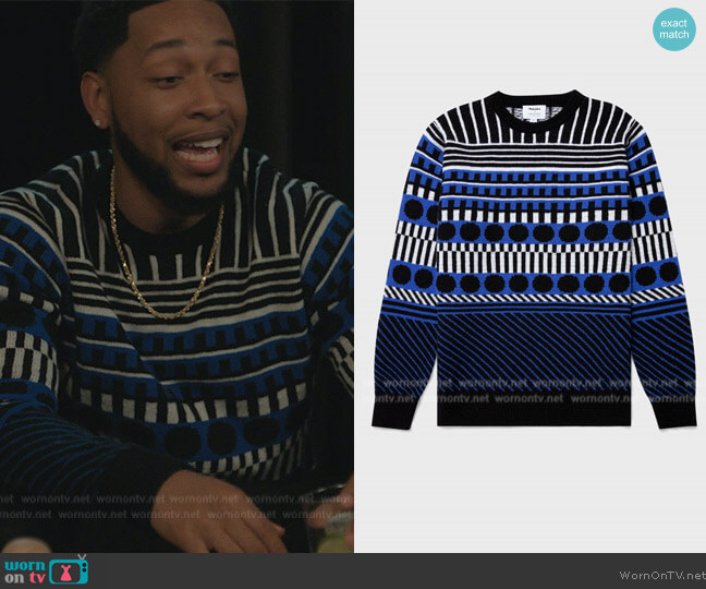 Sunspel and Camille Walala Fair Isle Jumper worn by Emmett (Jacob Latimore) on The Chi