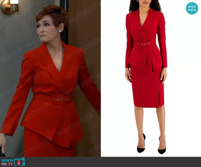 Nested Belted Jacket & Skirt by Tahari ASL worn by Diane Miller (Carolyn Hennesy) on General Hospital