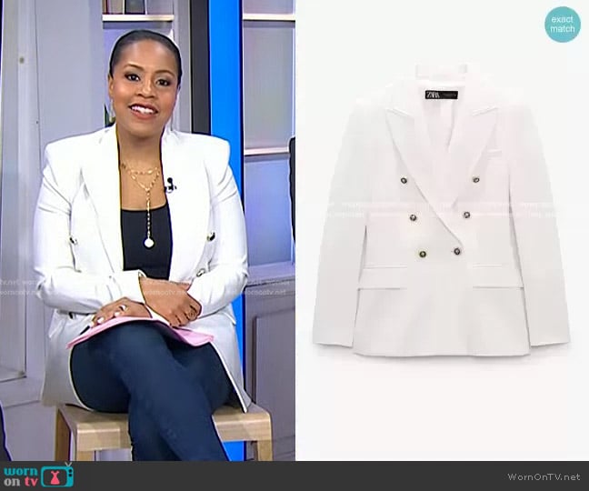 Tailored Double Breasted Blazer by Zara worn by Sheinelle Jones on Today