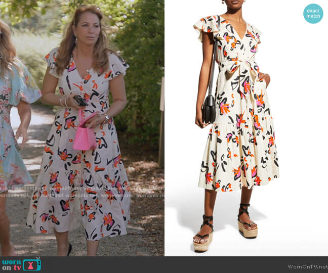 Ophelia Printed Linen Midi Dress by Tanya Taylor worn by Jill Zarin on The Real Housewives Ultimate Girls Trip