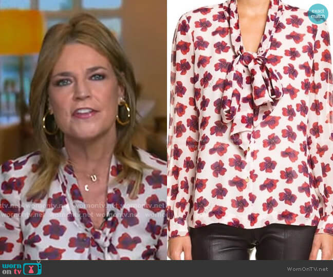 WornOnTV: Savannah’s white floral tie neck blouse on Today | Savannah ...