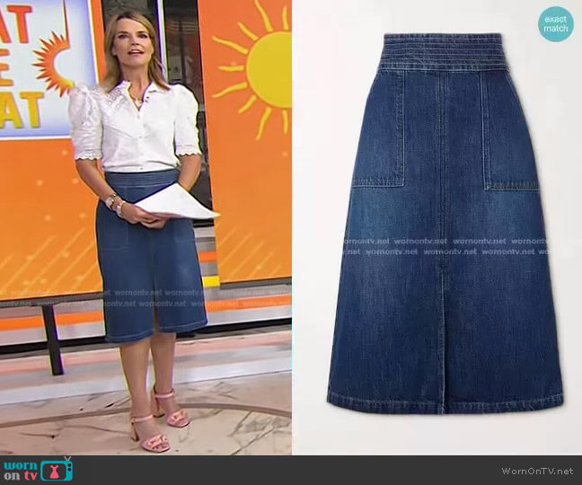 Frame Trapunto Denim Midi Skirt worn by Savannah Guthrie on Today