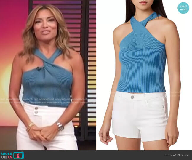 Hudson Jeans Twist Halter Neck Tank Top worn by Kit Hoover on Access Hollywood