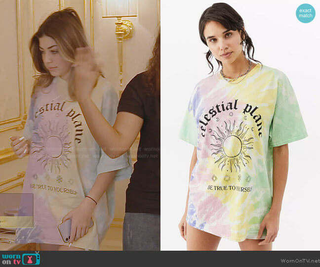 Urban Outfitters Celestial Tie Dye Dad T-Shirt worn by (Yasmine) on The Real Housewives of Dubai