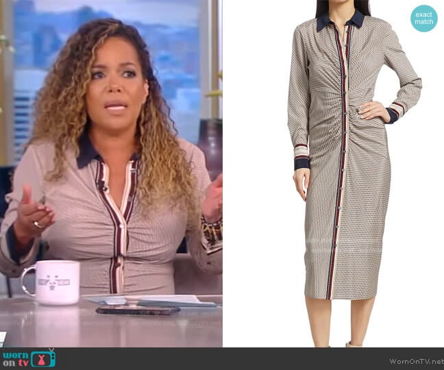 Veronica Beard Mesika ruched printed stretch-silk midi dress worn by Sunny Hostin on The View