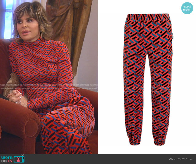 Versace La Greca Print Track Pants worn by Lisa Rinna on The Real Housewives of Beverly Hills