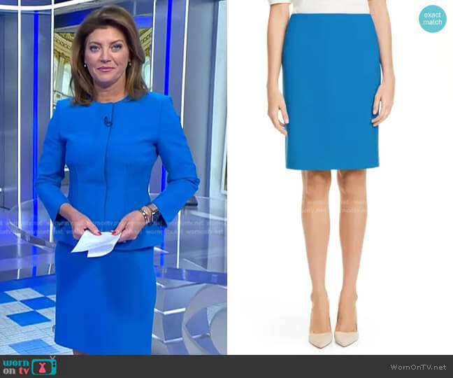 Vileana Pencil Skirt by Boss worn by Norah O'Donnell on CBS Evening News