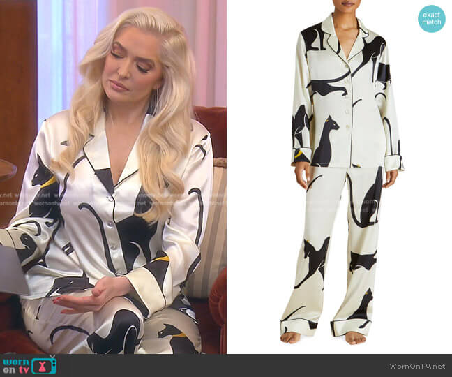 Olivia von Halle Lila Cat-Print Silk Pajama Set worn by Erika Jayne on The Real Housewives of Beverly Hills