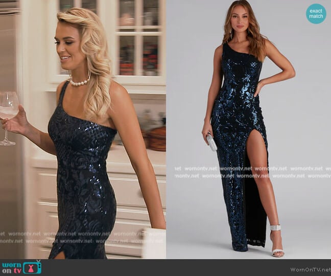 Eris Formal Sequin Scroll Dress by Windsor worn by Olivia Flowers on Southern Charm