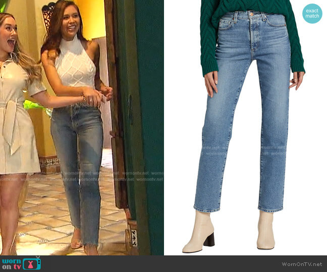 Alexxis High-Rise Straight-Leg Stretch Jeans by AG Jeans worn by Gabriela Windey on The Bachelorette