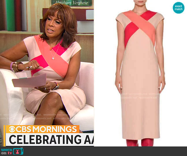 Cross-Front Cap-Sleeve Dress by Agnona worn by Gayle King on CBS Mornings
