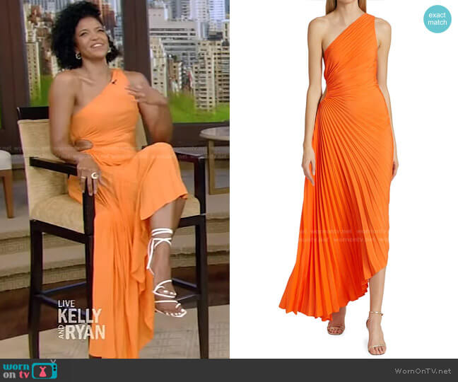 A.L.C. Delfina Pleated Open-Back Gown worn by Renee Elise Goldsberry on Live with Kelly and Ryan