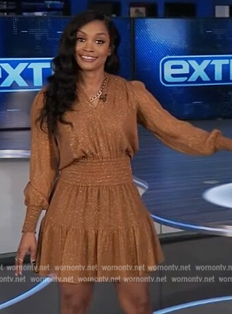 Rachel's brown metallic mini dress on Extra