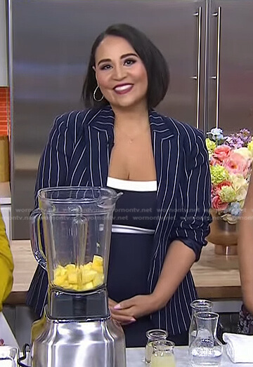 Alejandra's navy contrast trim dress and striped blazer on Today