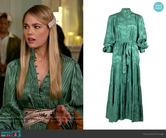 Alexis Storia Dress in Juniper worn by Maggie (Rebecca Rittenhouse) on Maggie