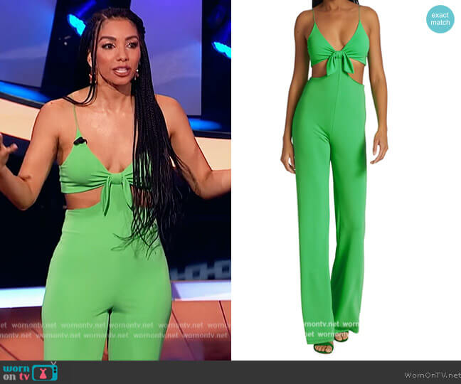 Corinne’s green cutout jumpsuit on Beat Shazam