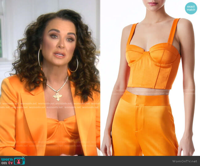 Alice + Olivia Jeanna Corset Smocked Tank worn by Kyle Richards on The Real Housewives of Beverly Hills