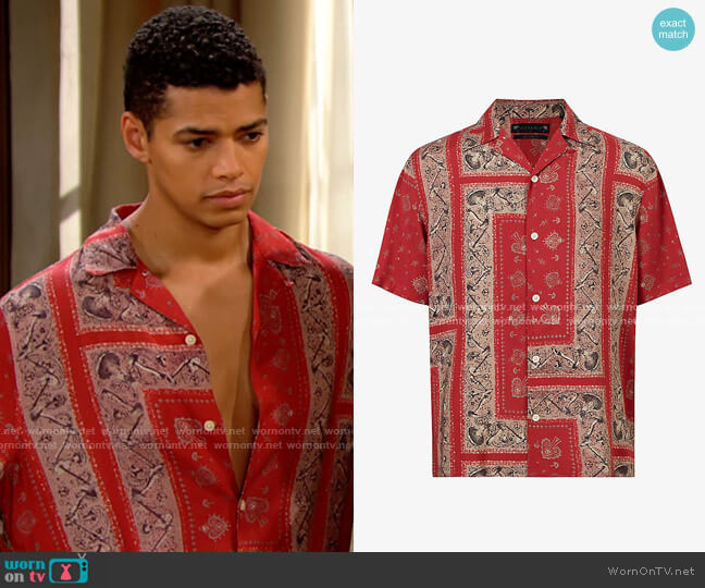 All Saints Shroom Shirt worn by Zende Forrester Dominguez (Delon De Metz) on The Bold and the Beautiful