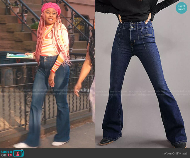 Free People We The Free Jayde Flare Jeans worn by Phoebe (Phoebe Robinson) on Everythings Trash