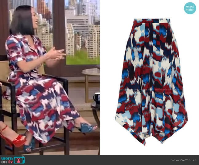 Altuzarra Sousanna printed silk midi skirt worn by Nikki Bella on Live with Kelly and Ryan