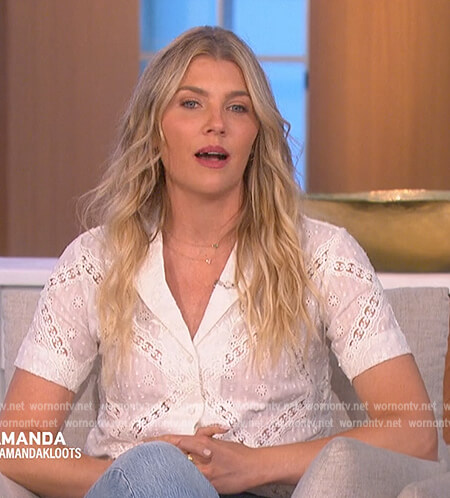 Amanda’s white lace inset blouse on The Talk