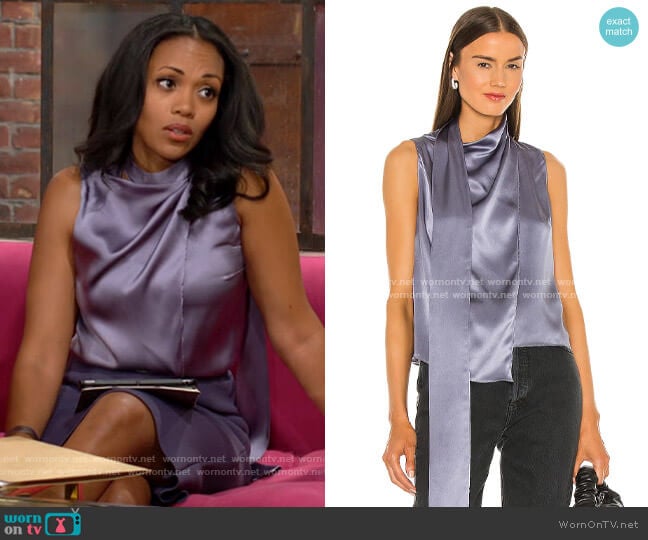 Amanda Uprichard Sleeveless Philippe Top in Pewter worn by Amanda Sinclair (Mishael Morgan) on The Young and the Restless