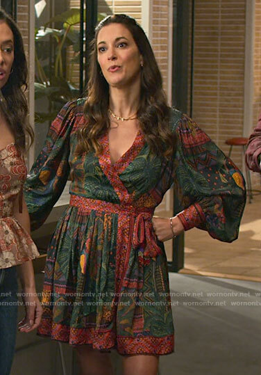 Amy’s green printed wrap dress on Maggie