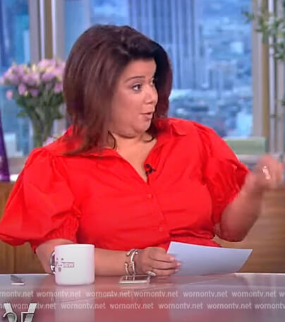 Ana’s red puff sleeve shirtdress on The View