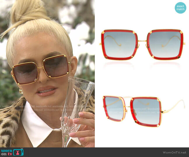 White Moon Sunglasses in Red by Anna Karin Karlsson worn by Erika Jayne on The Real Housewives of Beverly Hills