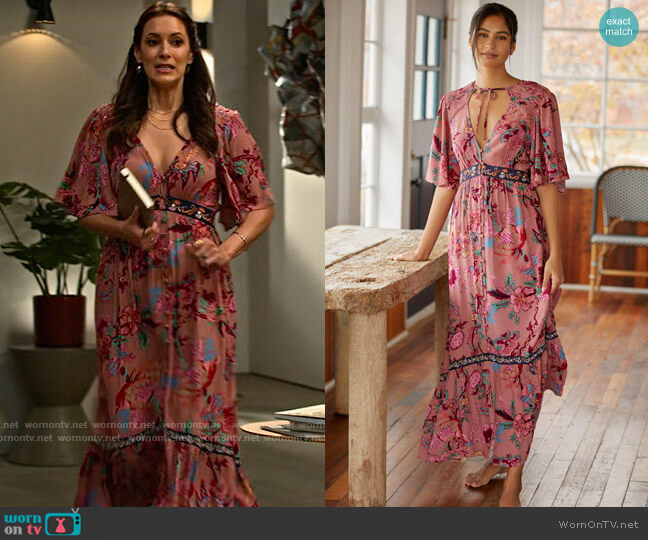 Anthropologie Ruffled Embroidered Maxi Dress worn by Amy (Angelique Cabral) on Maggie