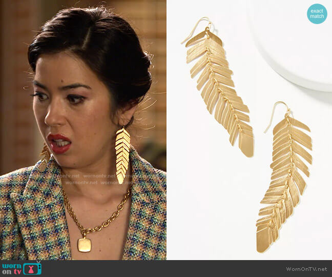 Anthropologie Fern Drop Earrings worn by Louise (Nichole Sakura) on Maggie