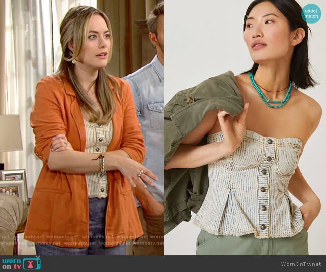 Pilcro at Anthropologie Buttondown Corset worn by Hope Logan (Annika Noelle) on The Bold and the Beautiful