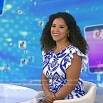 Arianna Davis’s blue and white printed ruffle dress on Today