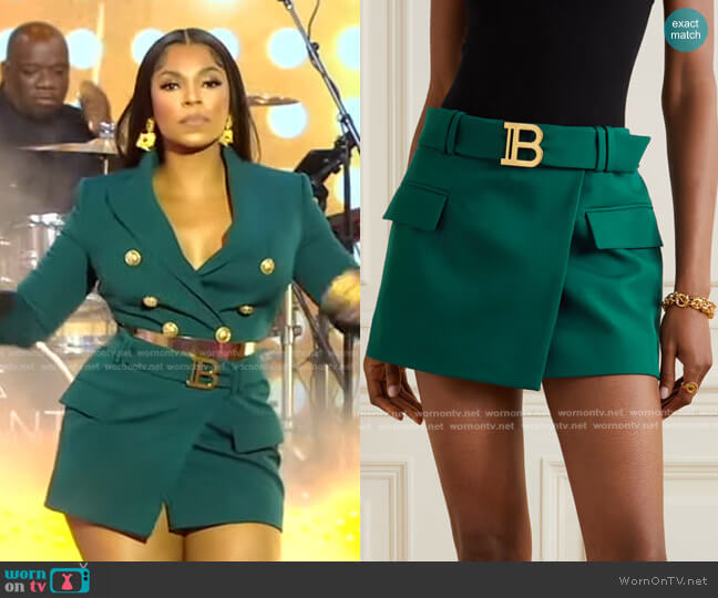 Belted Wool Mini Skirt by Balmain worn by Ashanti on GMA