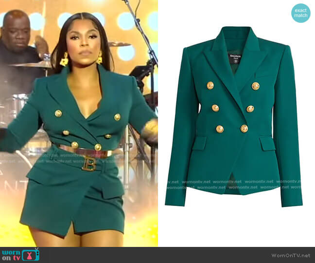 Fitted Double-Breasted Jacket by Balmain worn by Ashanti on GMA