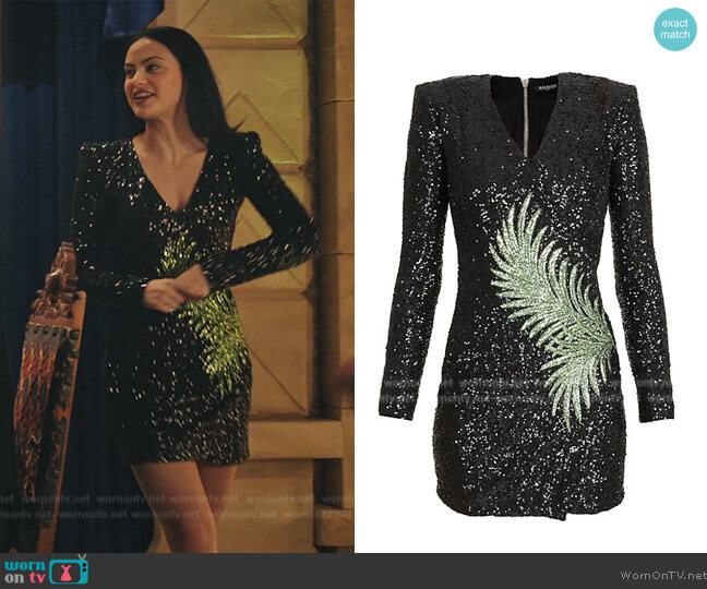 Balmain Embroidered Palm Leaf Sequin Dress worn by Veronica Lodge (Camila Mendes) on Riverdale