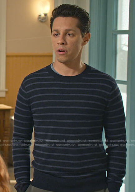 Ben's navy striped sweater on Maggie