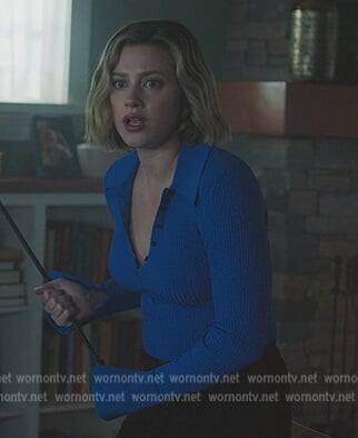 Betty’s blue button front ribbed sweater on Riverdale