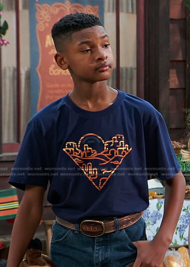 Bill’s navy printed tee on Bunkd