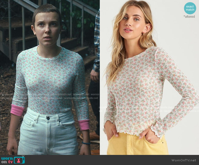 Miss Me Top by Billabong worn by Eleven (Millie Bobby Brown) on Stranger Things