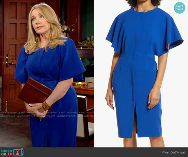 Black Halo Holland Dress in Shoreline worn by Nikki Reed Newman (Melody Thomas-Scott) on The Young and the Restless