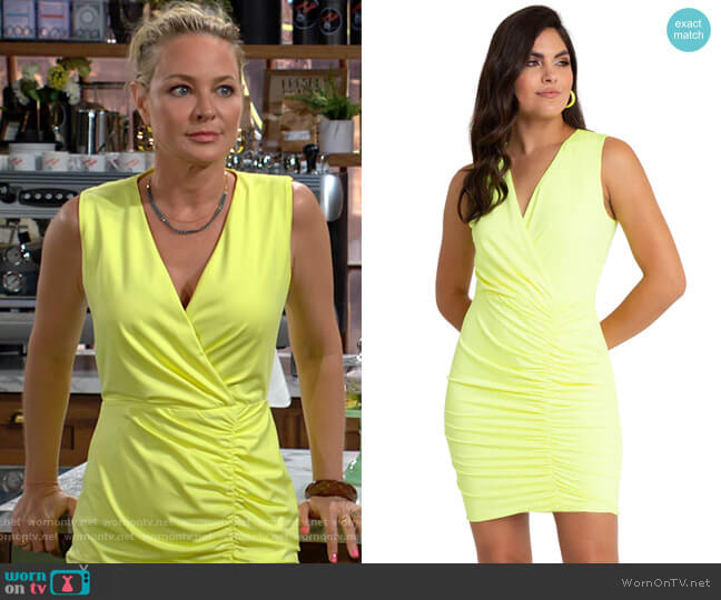 Black Halo Oakley Dress in Lemon Glow worn by Sharon Newman (Sharon Case) on The Young and the Restless