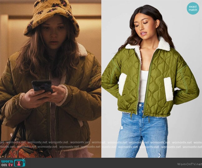 Blank NYC Nylon Cropped Quilted Faux Sherpa Jacket worn by Zoe Margaret Colletti on Only Murders in the Building worn by Lucy (Zoe Margaret Colletti) on Only Murders in the Building