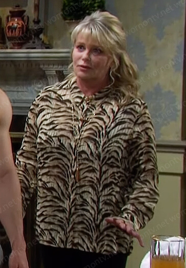 Bonnie's beige animal print blouse on Days of our Lives