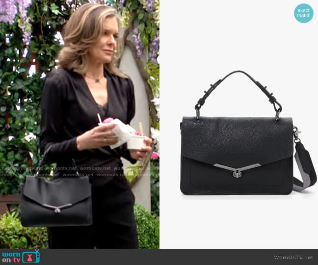 WornOnTV: Diane’s black wrap top and bag on The Young and the Restless ...