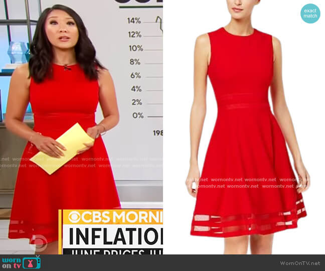 Calvin Klein Illusion-Trim Fit & Flare Dress worn by Nancy Chen on CBS Mornings