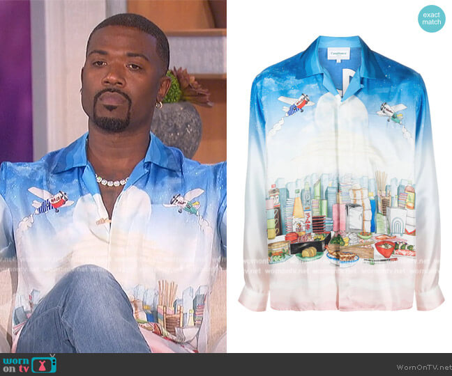 Casa Cafe landscape-print silk shirt by Casablanca worn by Ray J on The Talk