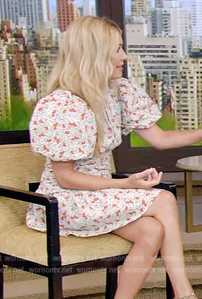 Cat Deeley’s white floral puff sleeve mini dress on Live with Kelly and Ryan