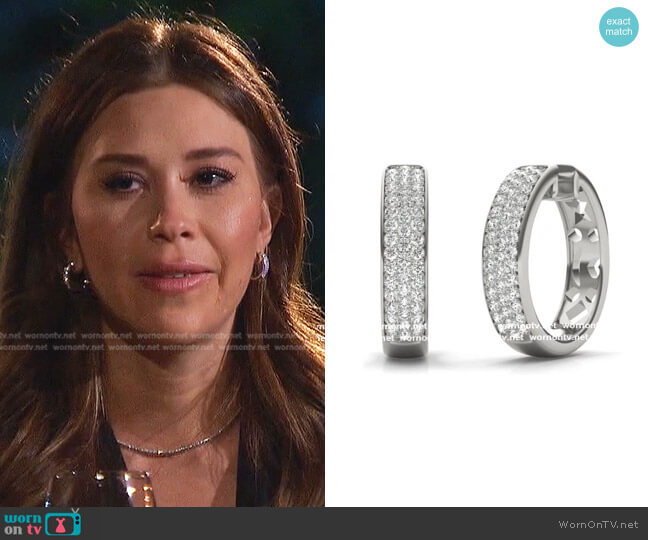 Charles & Colvard Round Caydia Lab Grown Diamond Pave Hoop Earrings 14K White Gold worn by Gabriela Windey on The Bachelorette